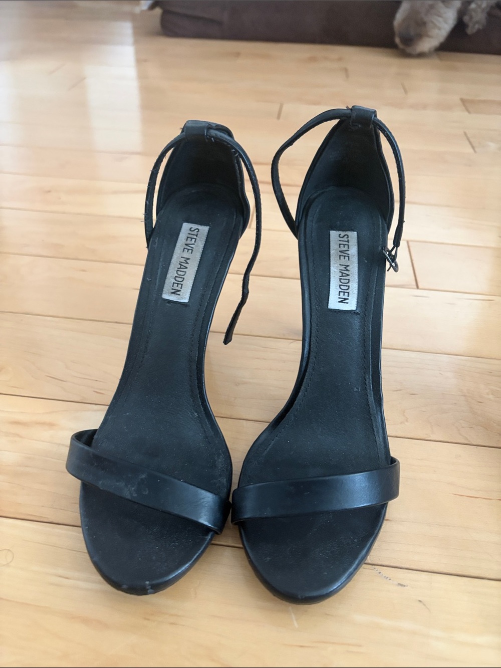 Steve Madden Black Open-Toe Ankle-Strap Heels
